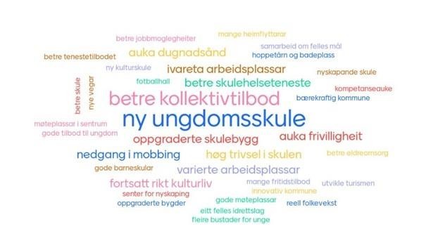 Ordsky over det ungdommane ønsker for framtida - Klikk for stort bilete