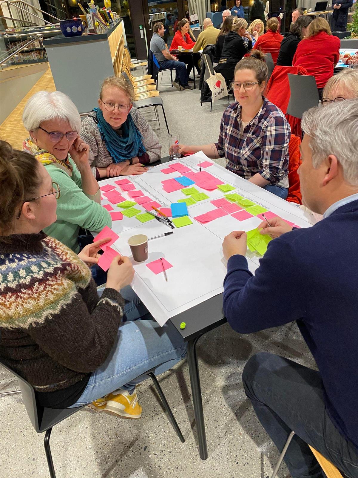 Gruppe som jobbar med innspel til kommuneplanarbeidet - Klikk for stort bilete