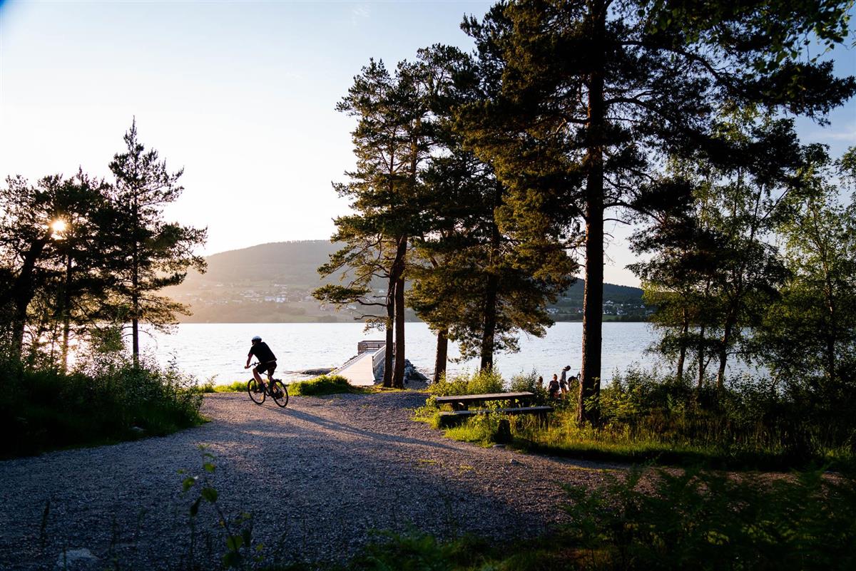 Syklist på sti i Kråkvika friluftsområde - Klikk for stort bilete